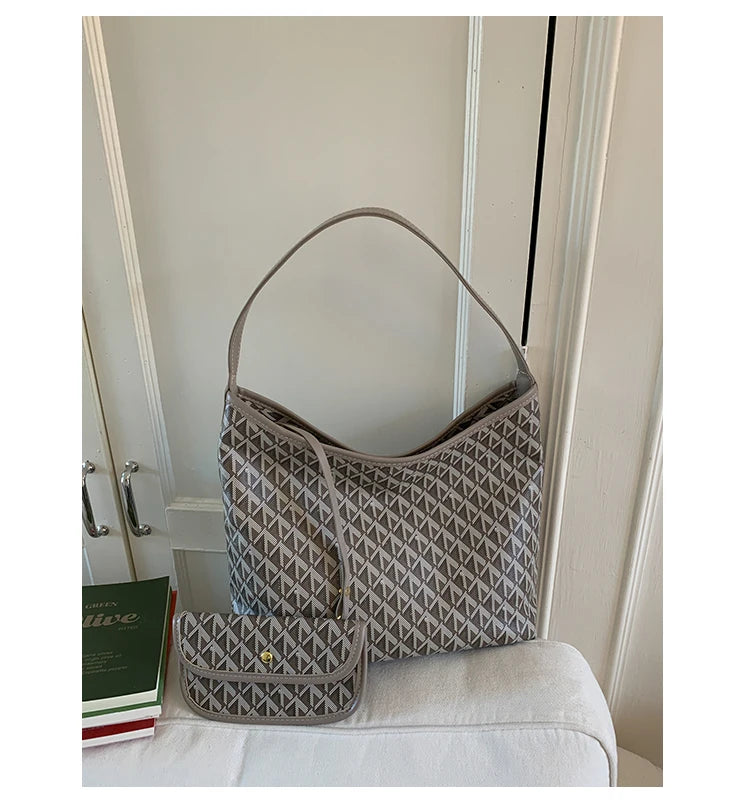 Large Capacity Women's Shoulder Bag Fashionable Commuter Tote Bag Soft PU Leather Printed Geometric Pattern Autumn New Arrival