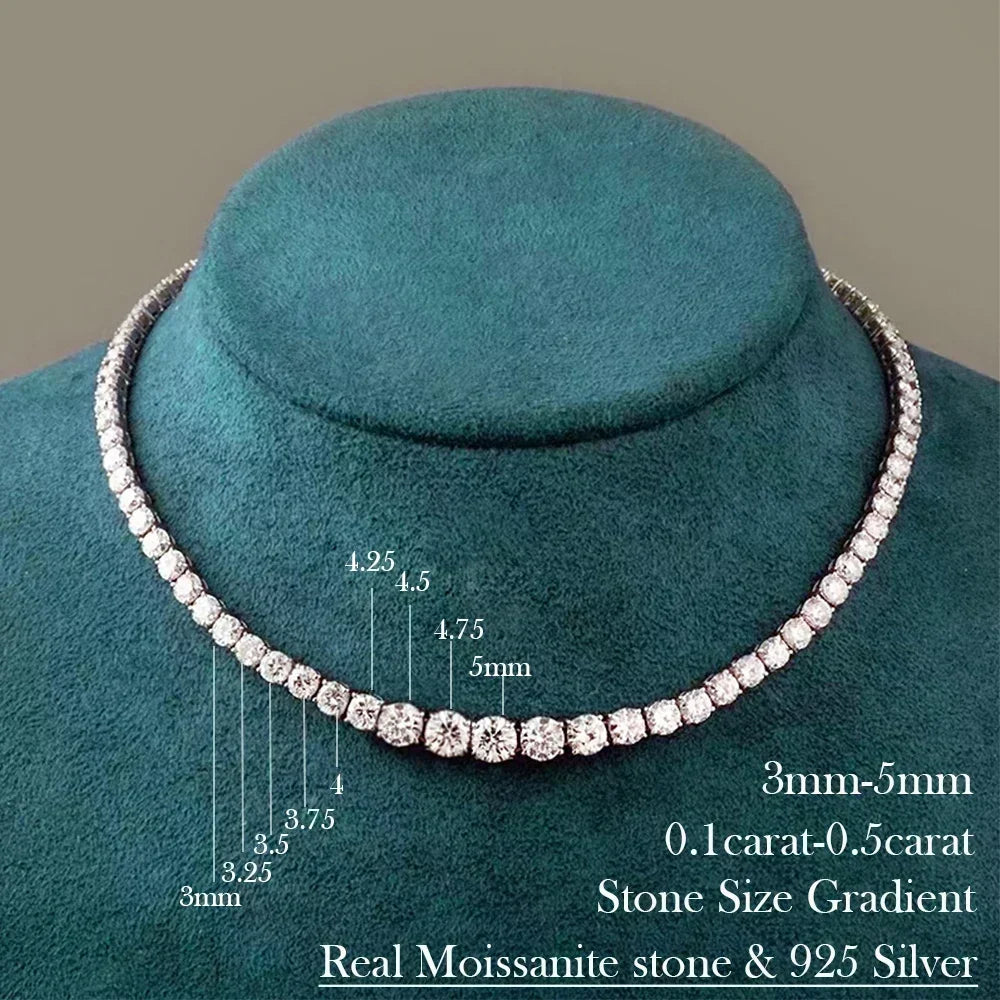Riviera Necklaces Full Moissanite Tennis Necklace for Women 925 Sterling Silver Size Gradient Diamond Choker with Certificate