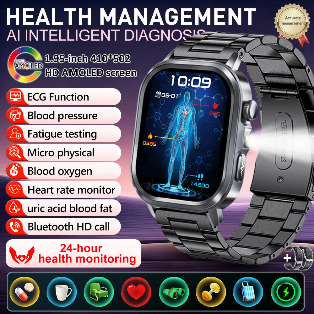 2025Nursing Level Uric Acid Blood lipids Smart Watch Men Blood Pressure ECG+PPG Clock Body Analysis Voice Call Health Smartwatch