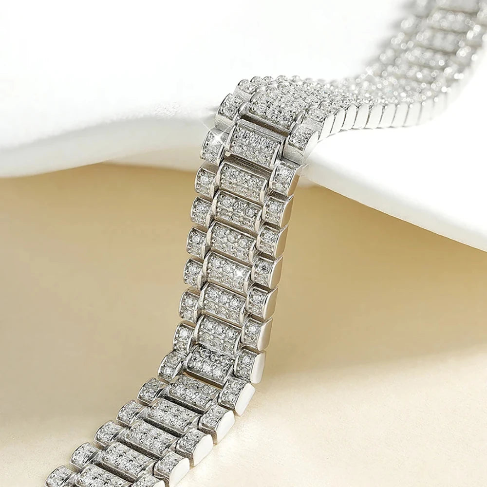 IGOTOS 1.2mm Moissanite Watch Chain Bracelet 925 Sterling Silver Certified Women Men Full Diamond Bangle Fine Jewelry