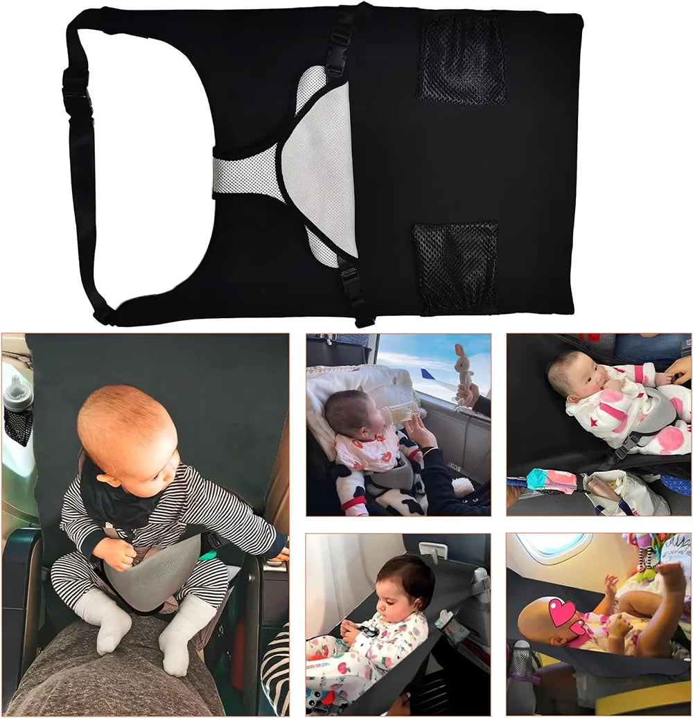 Kids Airplane Seat Extender Toddler Airplane Bed with Side Pocket Comfortable Breathable baby plane Travel Footrest Hammock