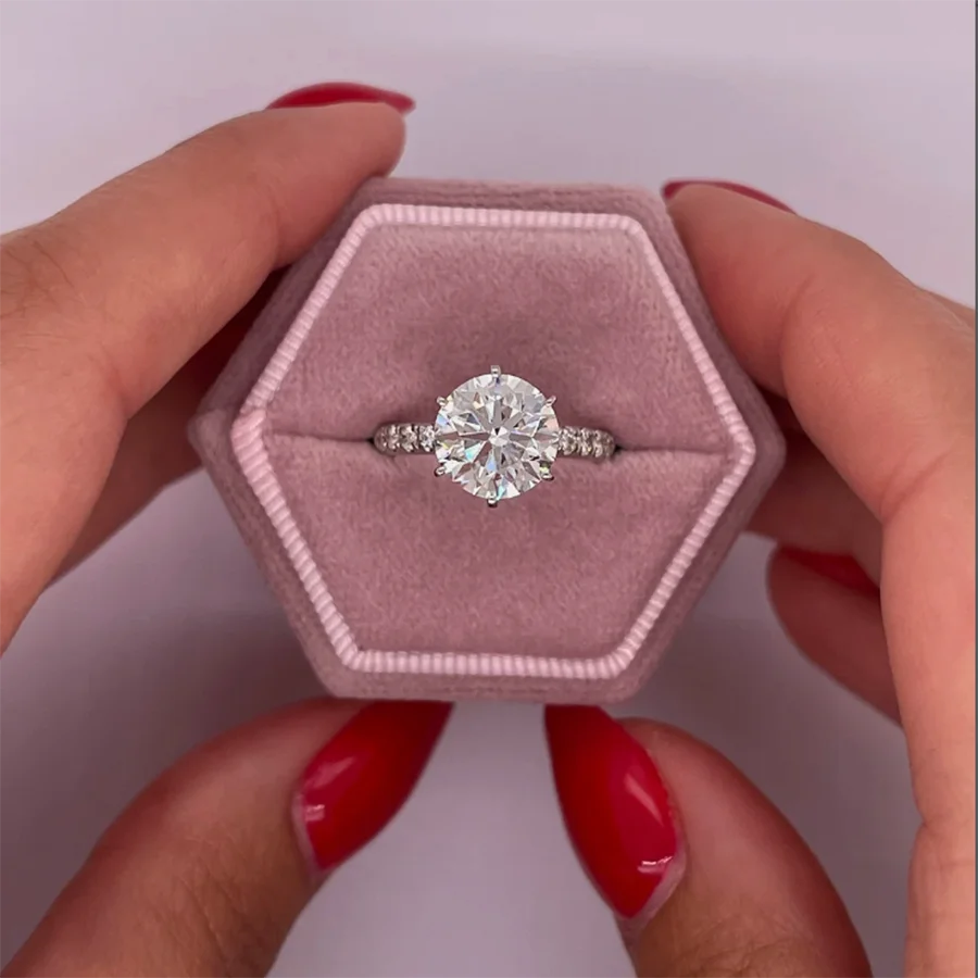 AEAW 14K White Gold Round Cut Lab Grown Diamond Engagement Ring 2 Carat CVD HPHT Lab Grown Diamond Engagement Ring Set IGI