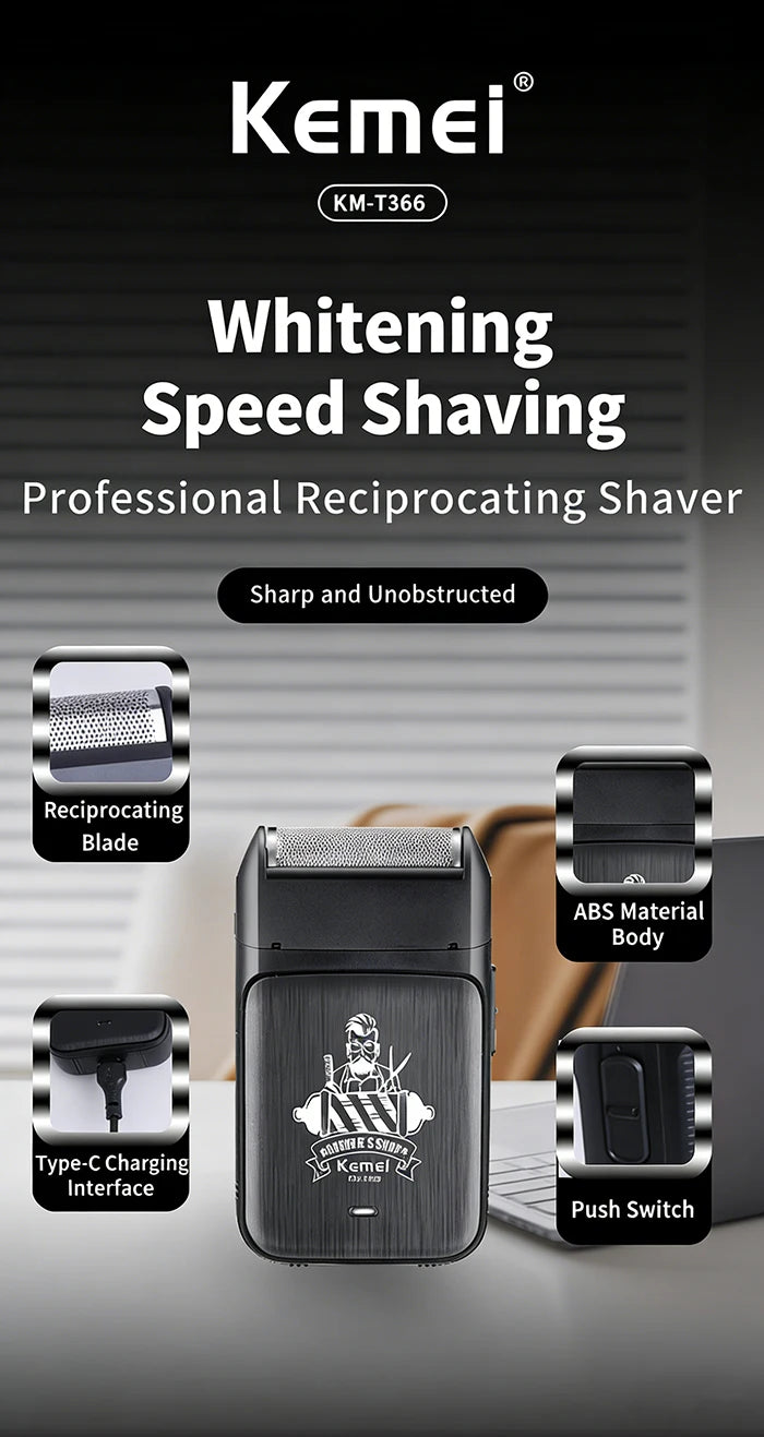 kemei KM-T366 Shaver Professional Razor Electric Shaving Machine Portable Beard Trimmer Rechargeable Razor Mini Shaver for Men