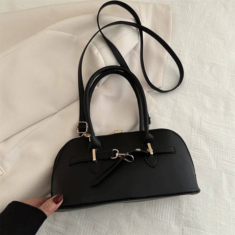 Modern  Shaped Women's Handbag Crossbody Commuter Bag Fashionable Retro Bowling Bag Soft Handle Polyester