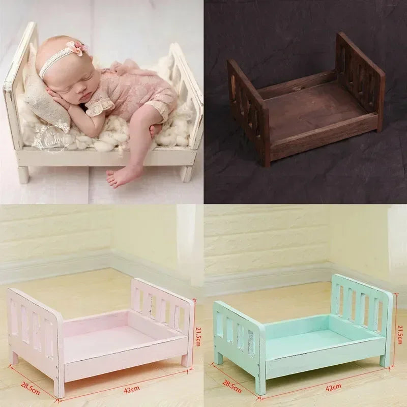 1pc Vintage Detachable Wooden Mini Bed Baby Chair Newborn Photo Shoot Essential Props Practical Children's Photography Furniture