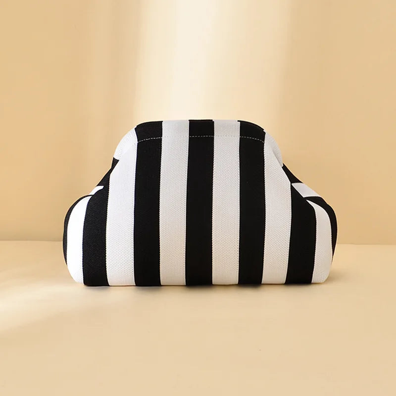 Striped Beach Bag Cloud Knitted Fashion Commuter All-Match Makeup Bag Weave Cross-Border Style Polyester Pillow-Shaped Bag