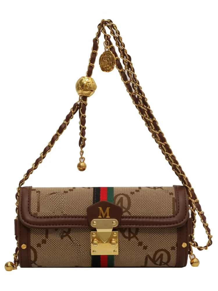Fashionable Retro Summer Women's Chain Crossbody Bag Trendy Cylinder Bag Soft PU Leather Casual Style Small Size Korean Style