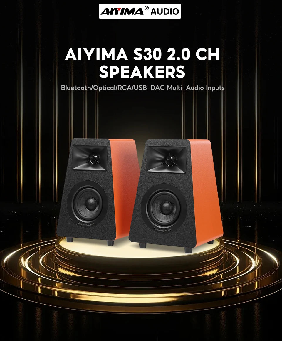 AIYIMA S30 Active Bookshelf Speakers Bluetooth 5.3 Wooden 100W Studio Monitor Speakers Hifi Home Theater Subwoofer Orange/White