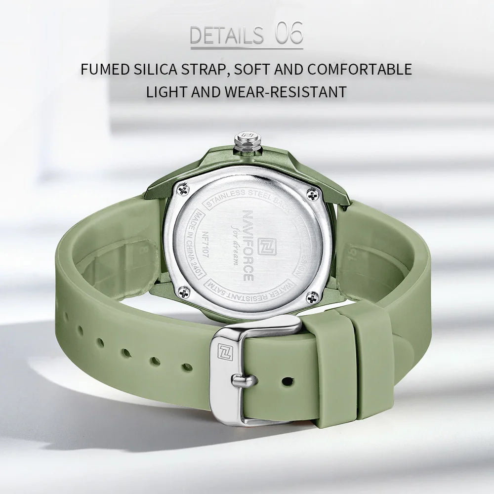 NAVIFORCE Sports Casual Watches for Woman Soft Silicone Strap Classic Fashion 30m Waterproof Date Display Ladies Gift Wristwatch