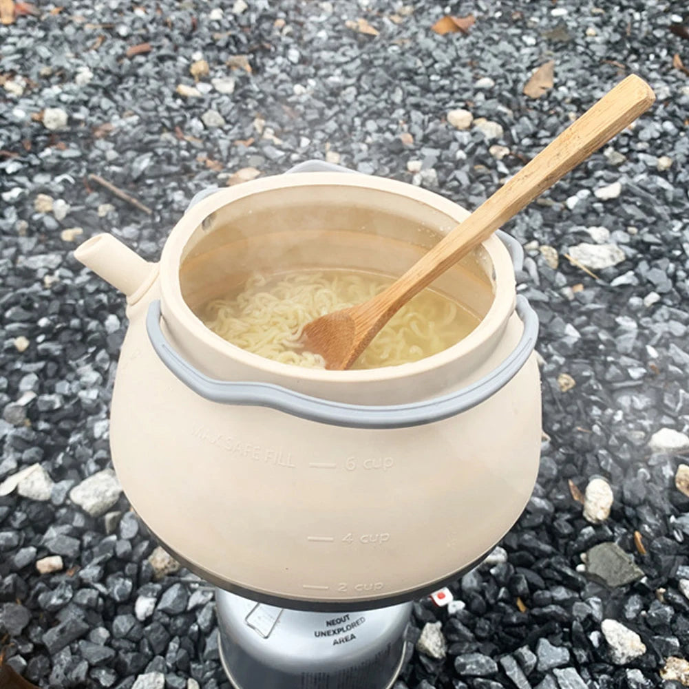 1.5L Silicone Kettle with Handle 1L Camping Cook Pot Stainless Steel Bottom Collapsible Water Cup/Bowl for Camping Backpacking