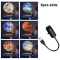 USB planet projector light with 6 slide discs displaying moon, Earth, and planets for bedroom decor.