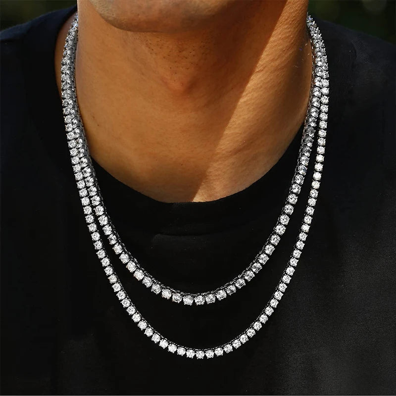 NeeTim 925 Sterling Silver Real Moissanite Tennis Necklace for Women Men Lab Diamonds Neck Chains Necklaces Party Fine Jewelry