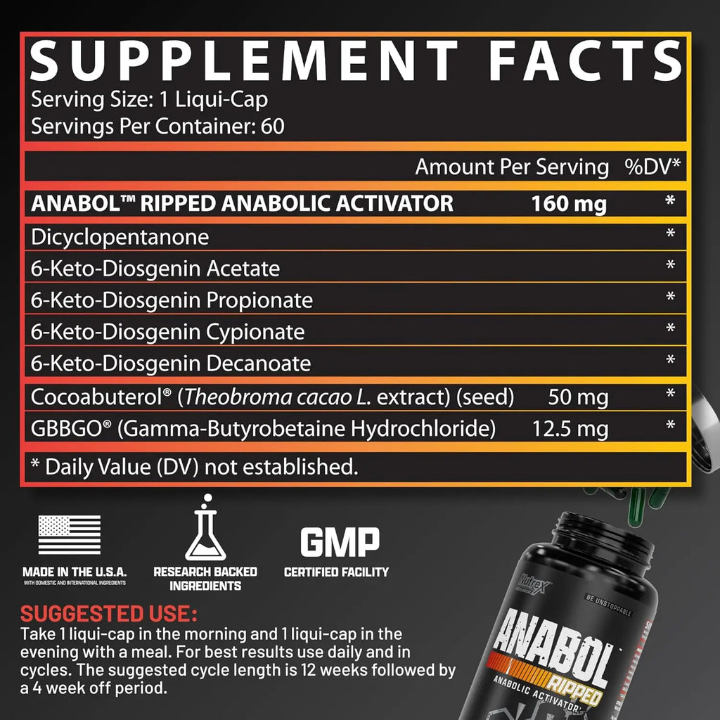 60pcs Anabol Ripped Anabolic Muscle Builder for Men, 2-in-1 Muscle Builder and Shredding Supplement