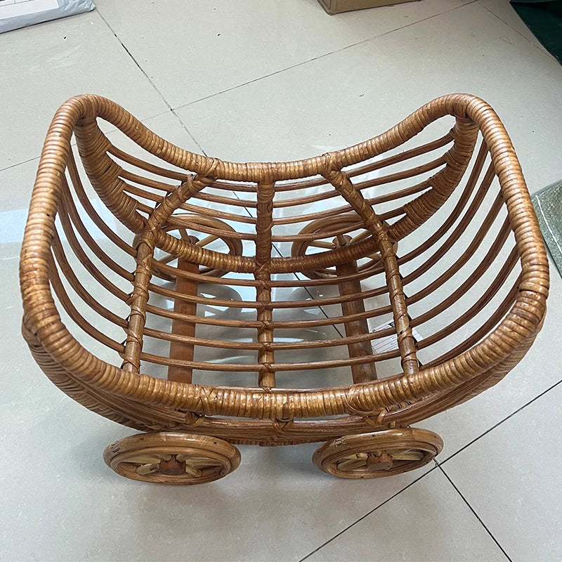 Vintage Baby Rattan Cart Newborn Photography Furniture Hand-woven Baby Stroller Photo Posing Chair Studio Photoshoot Accessories