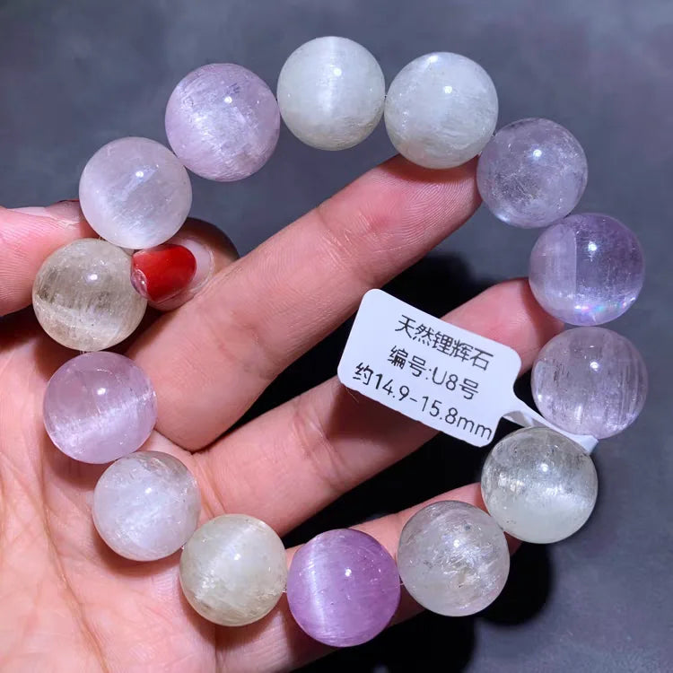 Natural Purple Kunzite Clear Round Beads Bracelet Jewelry Women Men Colorful Kunzite Bracelet Cat Eye Women Men AAAAAA
