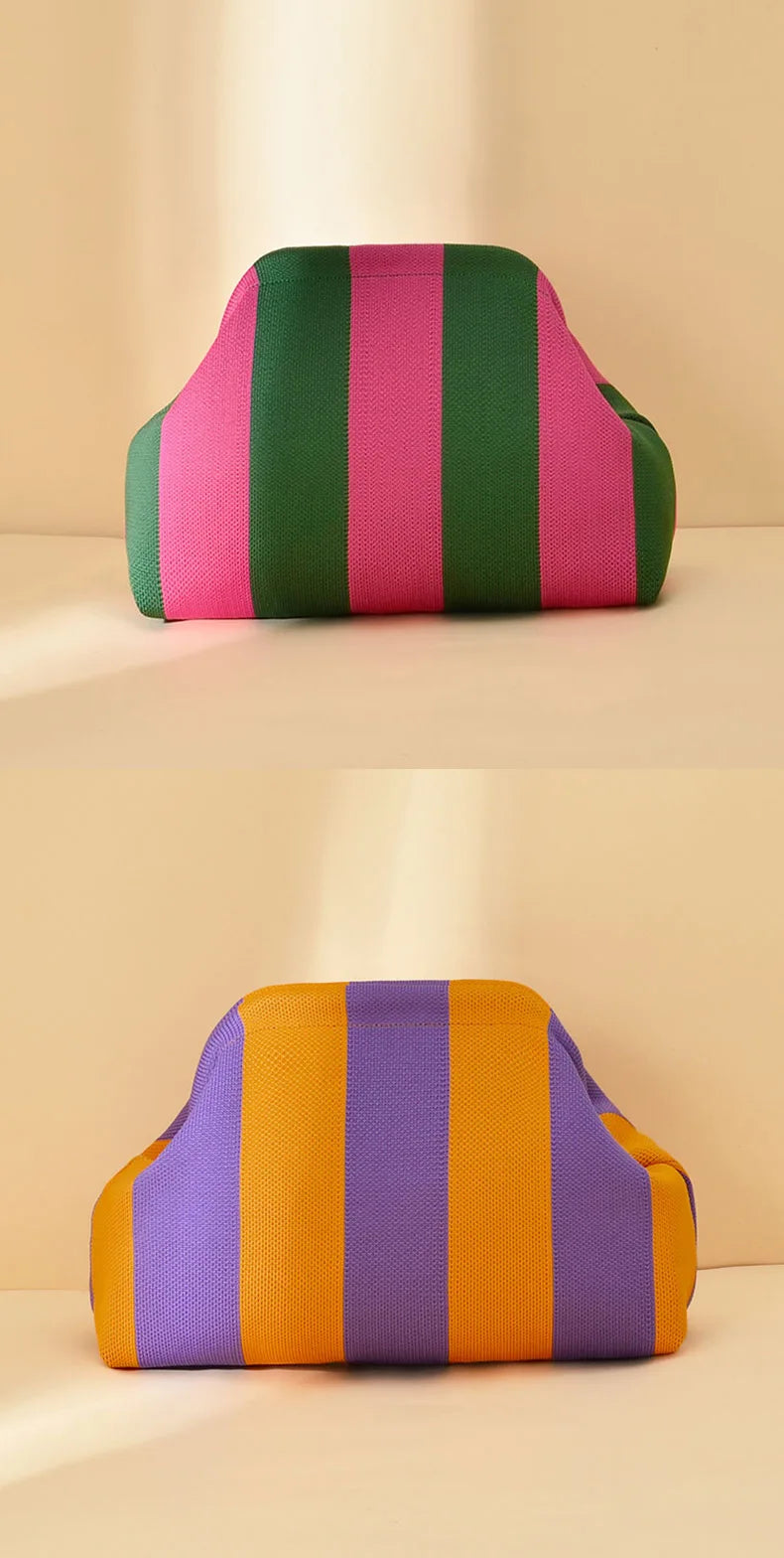 Striped Beach Bag Cloud Knitted Fashion Commuter All-Match Makeup Bag Weave Cross-Border Style Polyester Pillow-Shaped Bag