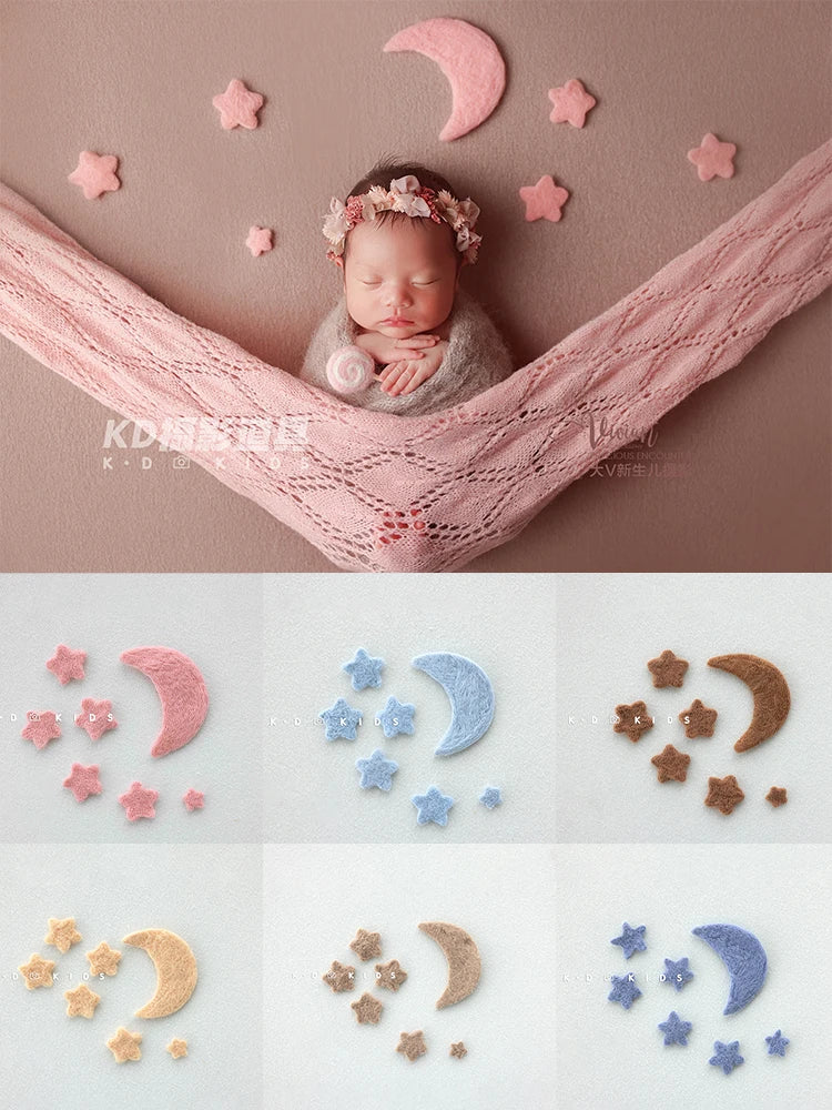 7pcs Wool Felt Stars and Moon Newborn Photography Props Background Mini Accessories Atmospheric Moon and Stars Baby Shoot Props