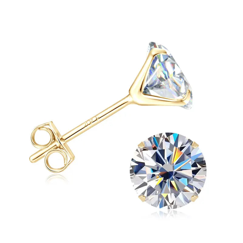IOGOU 14K Solid Gold Moissanite Round Stud Earrings for Women Men GRA Certified Moissnaites 3mm 4mm 5mm 6mm 6.5mm Gold Jewelry