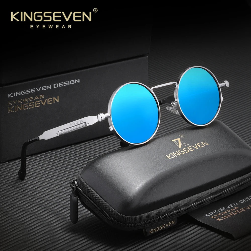 KINGSEVEN Polarized Round Sunglasses Men Retro Vintage Style Women Steampunk Sun Glasses for Men