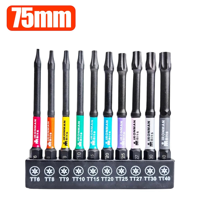 25-150mm Magnetic Screwdriver Bit Set S2 Alloy Steel Torx Impact Screw Driver Bits Hex Shank Batch Head with Holder Hand Tools