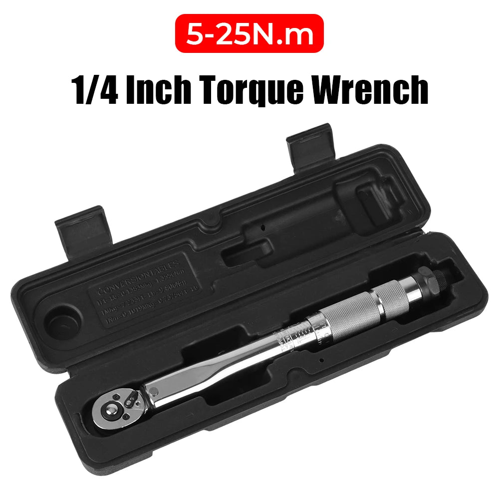 5-25N.m Micrometer Professional Adjustable Torque Wrench 1/4'' Drive Spanner Hand Tool For Car Bicycle Motorbike Use