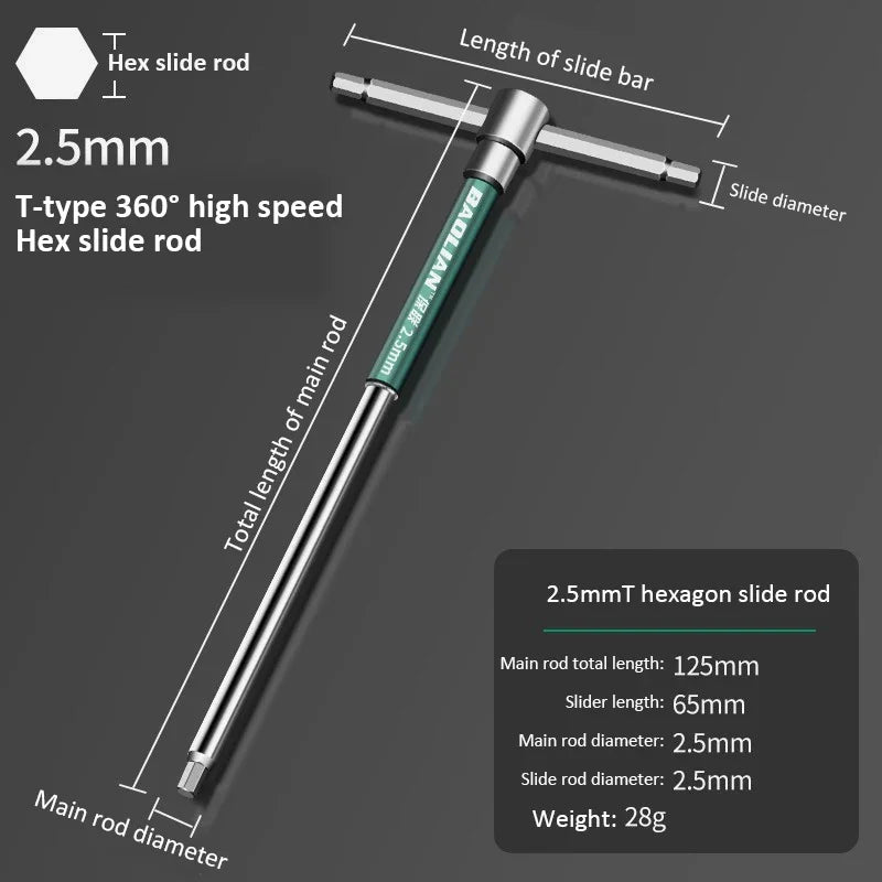 T/L Torx Screwdriver T-Type Allen Hex Wrench 2/2.5/3/3.5/4/4.5/5/6/8/10MM Extended T-Type Chrome Spanner Socket Wrench Hand Tool