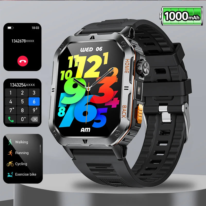 2025 New Smart Watch Men 1000mAh Ultra Large Battery 3ATM Professional Waterproof 2.01" HD Display Outdoor GPS Sports Smartwatch