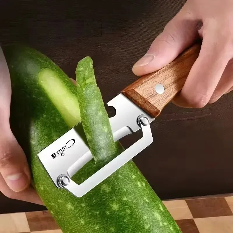 Stainless Steel Kitchen Peeler Multi-Function Kitchen-Specific Peeler for Slicing Fruit and Vegetables with Wooden/ Steel Handle