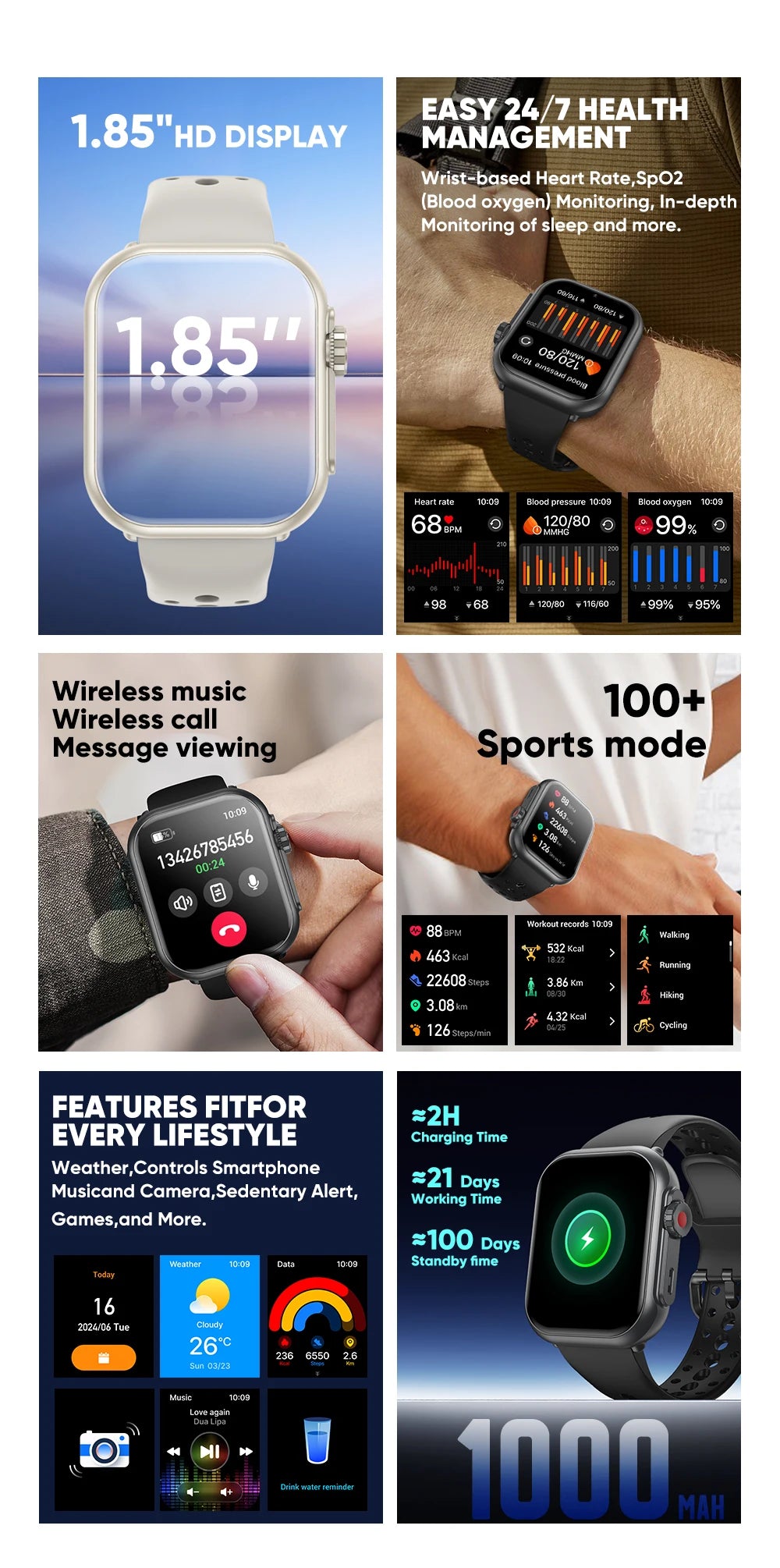 2025 New 1000mAh Battery AMOLED Smart Watch Ultra K62 Men Women Heart Rate 100+Sport HD Bluetooth Call IP67Waterproof SmartWatch
