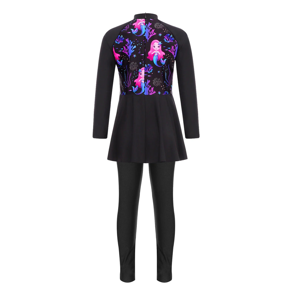 Girls Swimsuits 2 Piece Rash Guard Set UPF 50 Sun Protection Long Sleeve Swim Dress with Leggings Kids Full Body Cover Beachwear