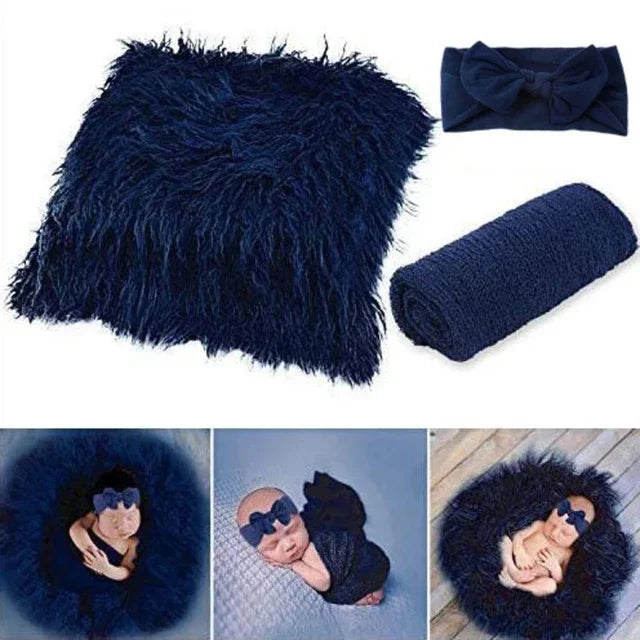 3PCS Newborn Baby Photography Props Blanket Wraps Set Photo Mat Blanket for Baby Boys and Girls Long Ripple Wrap  Fotografia