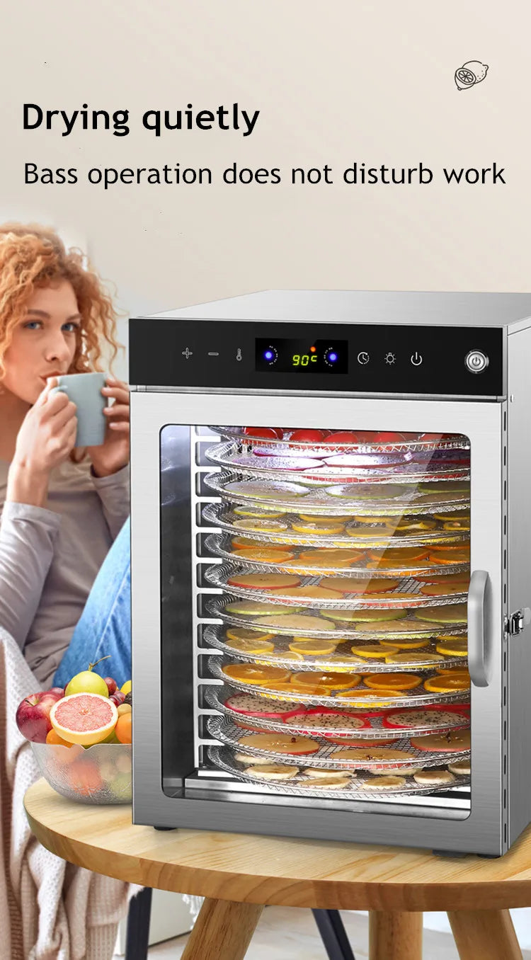 10/12/16 Tier Rotary Food Dehydrator Smart Commercial & Home Dryer for Fruit, Veg, Meat, Snacks, Herbs