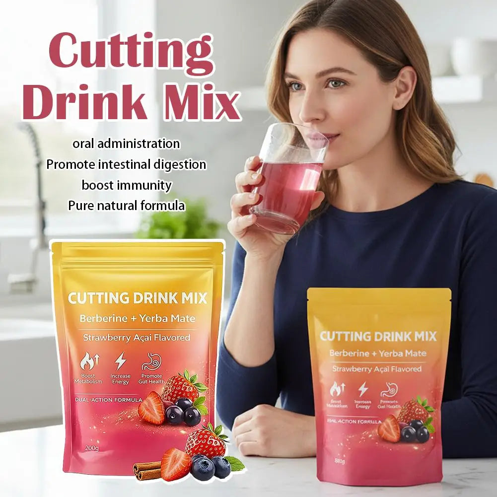 200g Berberine Mate Tea Plant Based Energy Weight Loss Drink Powder Cutting Drinking Mix Berberine+ Yerba Strawberry Acai Flavor