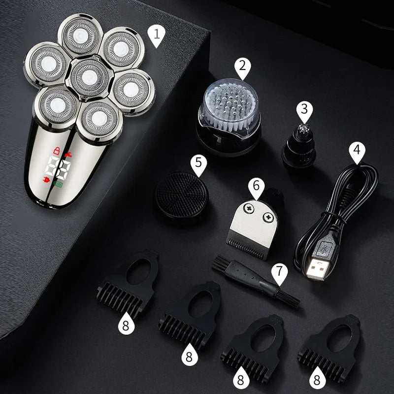 5 In 1 Electric Shaver For Men Bald Head Hair Clipper Nose Trimmer 7D Floating Blade Head Shaving Beard Knife Rechargeable Razor
