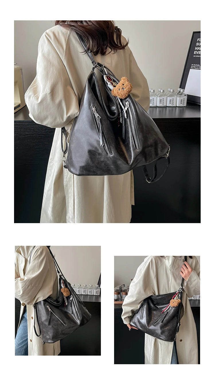 Retro Three-Use Large Capacity Commuter Tote Bag 2025 New Style Single Shoulder Backpack Crossbody Bag for Work Leisure