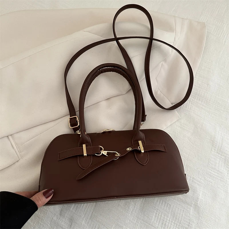 Modern  Shaped Women's Handbag Crossbody Commuter Bag Fashionable Retro Bowling Bag Soft Handle Polyester