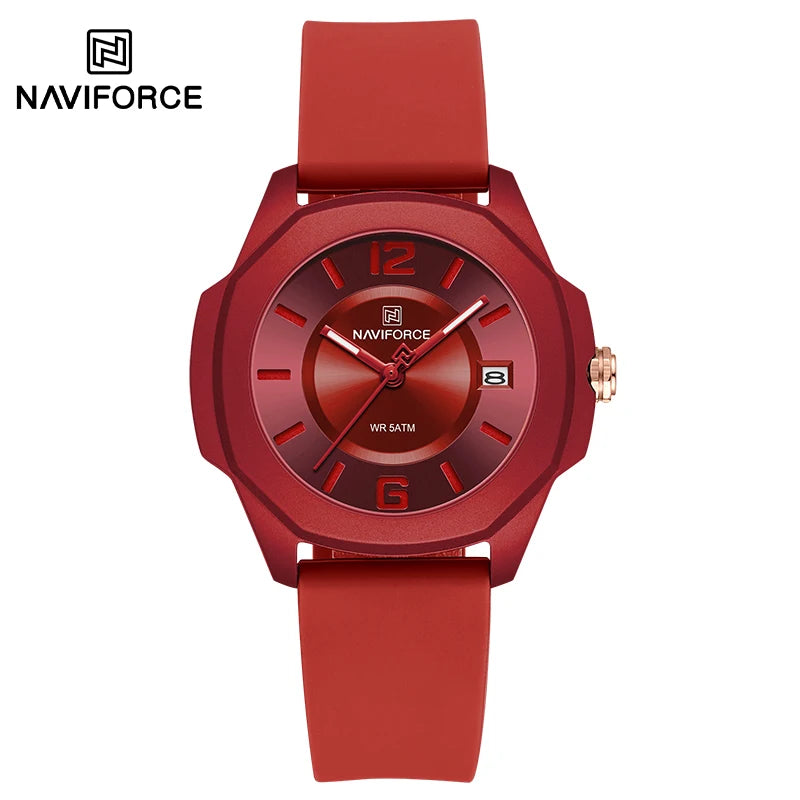 NAVIFORCE Sports Casual Watches for Woman Soft Silicone Strap Classic Fashion 30m Waterproof Date Display Ladies Gift Wristwatch