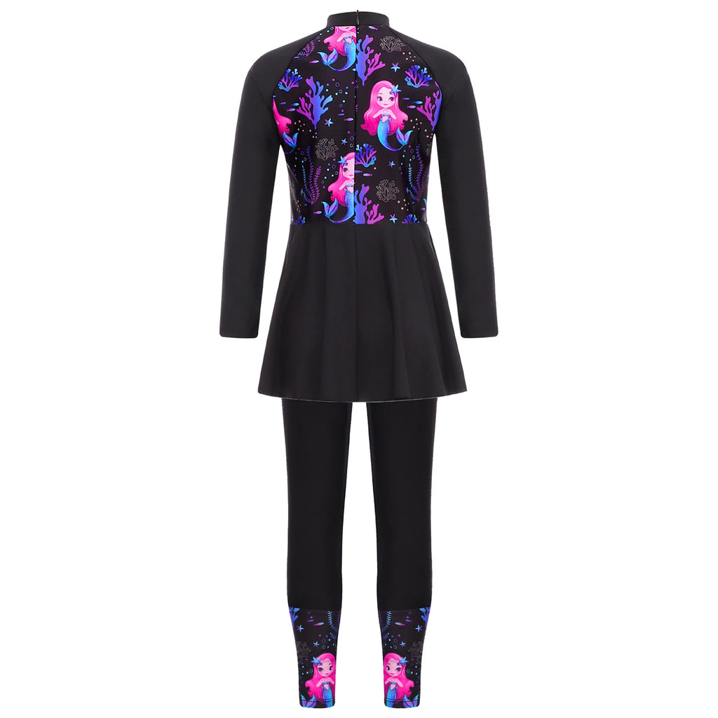 Girls Swimsuits 2 Piece Rash Guard Set UPF 50 Sun Protection Long Sleeve Swim Dress with Leggings Kids Full Body Cover Beachwear