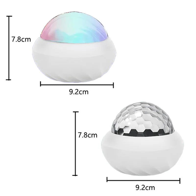 Two round LED night lights with dome tops, shown with dimensions 9.2cm by 7.8cm.