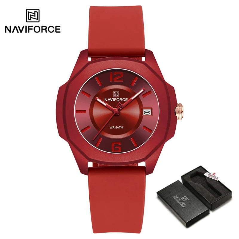 NAVIFORCE Sports Casual Watches for Woman Soft Silicone Strap Classic Fashion 30m Waterproof Date Display Ladies Gift Wristwatch