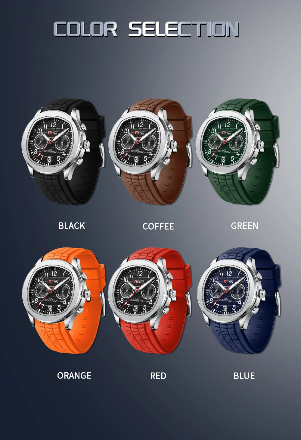 OFNS 8020 Fashion Men's Quartz Watch Double Hole Five Needle Waterproof Luminous Calendar Business Men's Quartz Watch