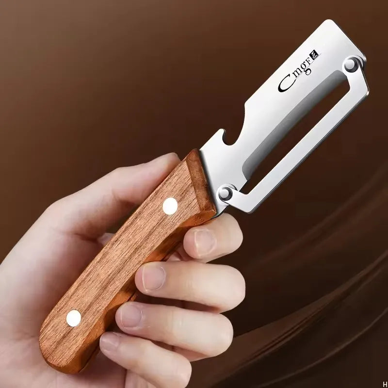 Stainless Steel Kitchen Peeler Multi-Function Kitchen-Specific Peeler for Slicing Fruit and Vegetables with Wooden/ Steel Handle