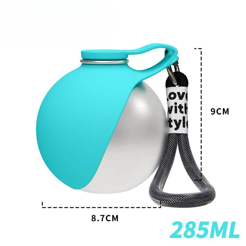 Foldable Stainless Steel Pet Water Bottle Spherical Design Portable Bowl for Small Pets Outdoor Daily Feeding and Drinking