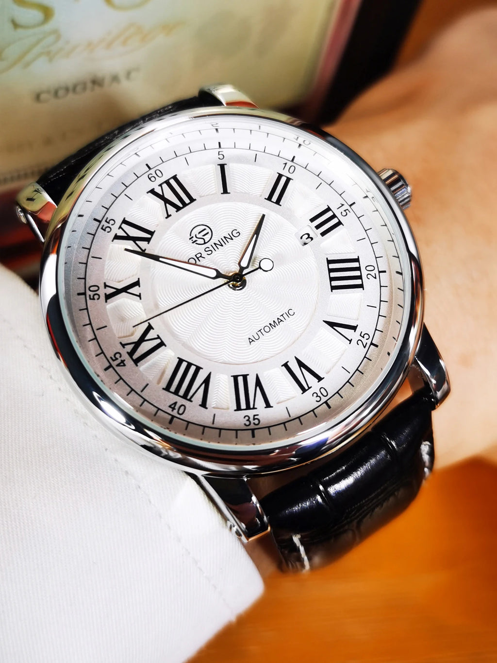 Forsining Classic Business Automatic Mens Watch Calendar Luxury Brand Brown Leather Strap Fashion Rose Gold Mechanical Watches