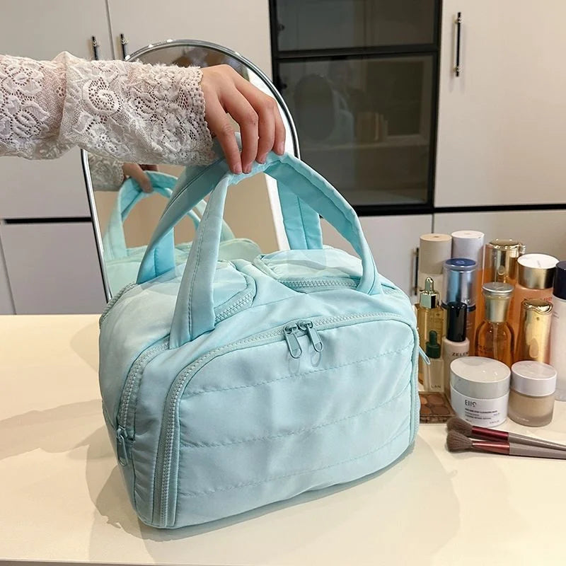 Portable Large Capacity Waterproof Cosmetic Storage Bag Handheld Travel Toiletry Bag Cosmetic Bag Durable Leather Bag
