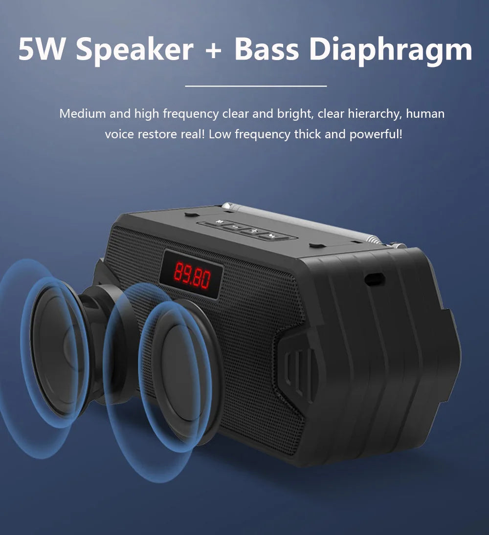 Radio FM Receiver Outdoor Portable Aux Wireless Bluetooth Speaker Subwoofer Music Sound Box Bass Hifi Blutooth Home Car Blutooth