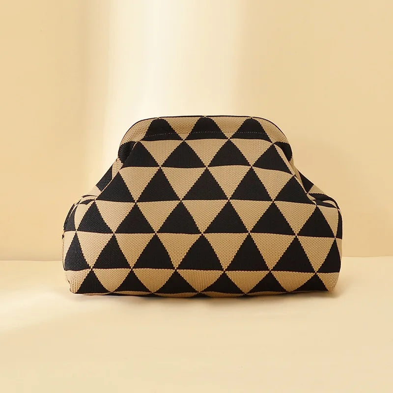 Striped Beach Bag Cloud Knitted Fashion Commuter All-Match Makeup Bag Weave Cross-Border Style Polyester Pillow-Shaped Bag