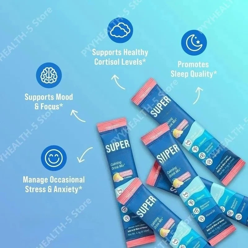 Powdered Drink Mix, Cortisol Reducer and Sleep Aid Supplement L Theanine Magnesium Glycinate, Vitamin D 3 No Sugar Non GMO 20 Ct