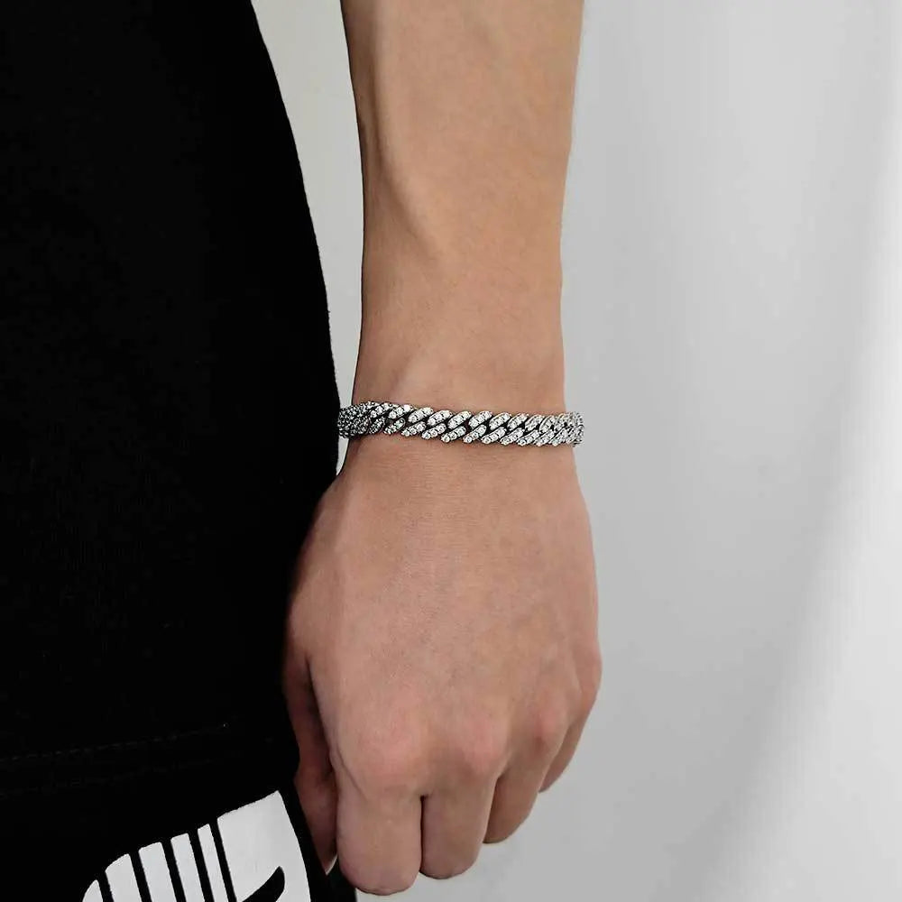 KNOBSPIN D VVS1 Moissanite Cuban Bracelet Original s925 Sterling Silver Plated 18k White Gold with GRA Bracelets for Women Man