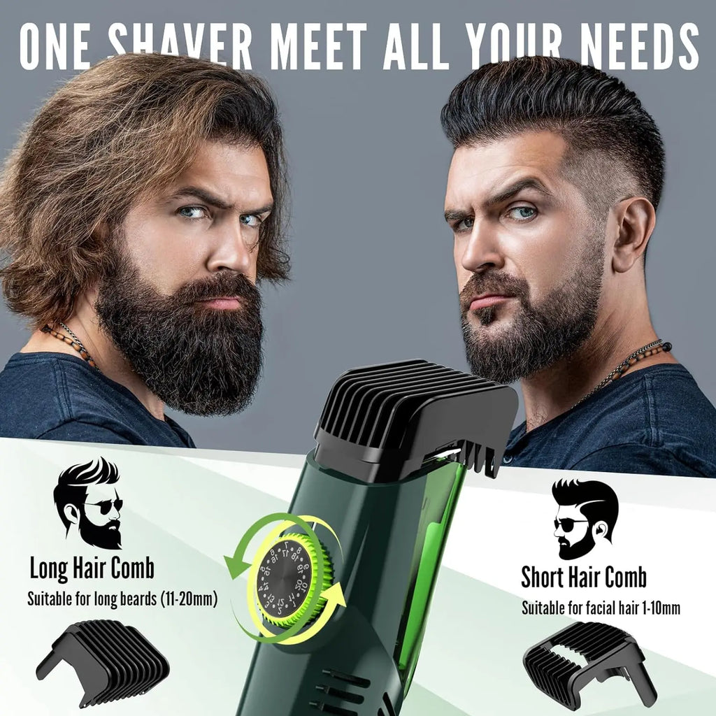 Hatteker Cordless Beard Trimmer Men Rechargeable Electric Shaver Built-in Vacuum Clipper for Mustache Sideburns IPX6 Washable